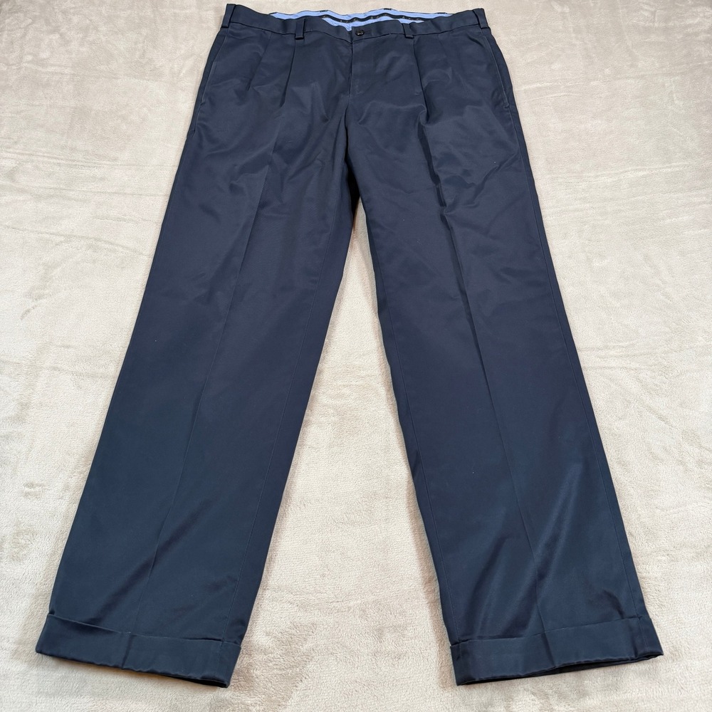 Brooks Brothers Mens 38x32 Advantage Chino Elliot Navy Blue Pleated Cuffed Pants